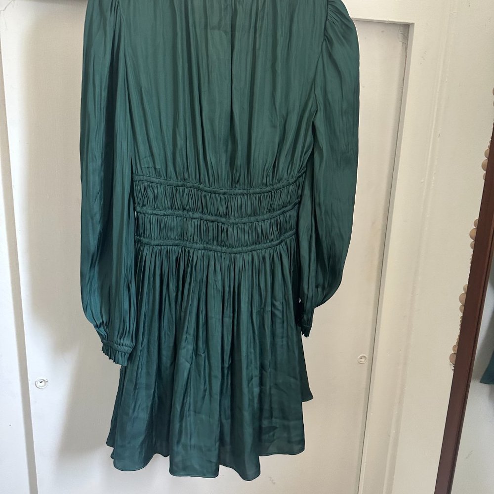 Maje Emerald Green V-Neck Pleated Mini Dress - Picture 11 of 12